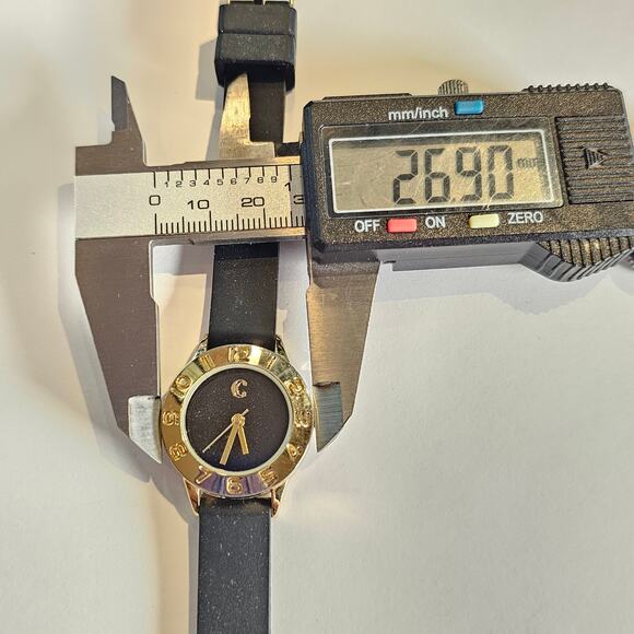 Women's Black Gold Watch Quartz Rubber Strap Analog 27mm Case, New Battery - Picture 2 of 11